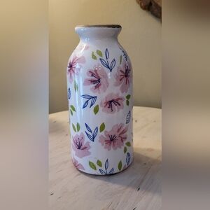 VTG Small Pottery Vase Floral BOHO Country English Cottage 6.25" Tall Pink Green